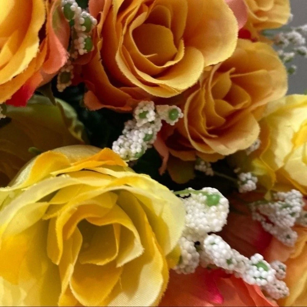 Roses Artificial Flowers Red Yellow Pink 2 Bunches 16